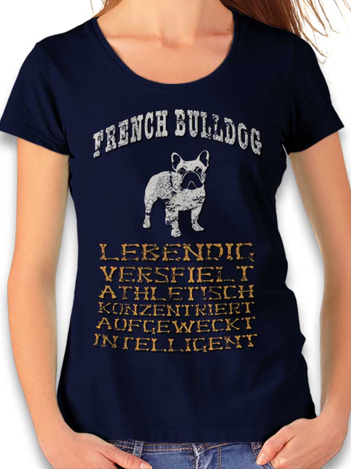 Hund French Bulldog Damen T-Shirt dunkelblau L