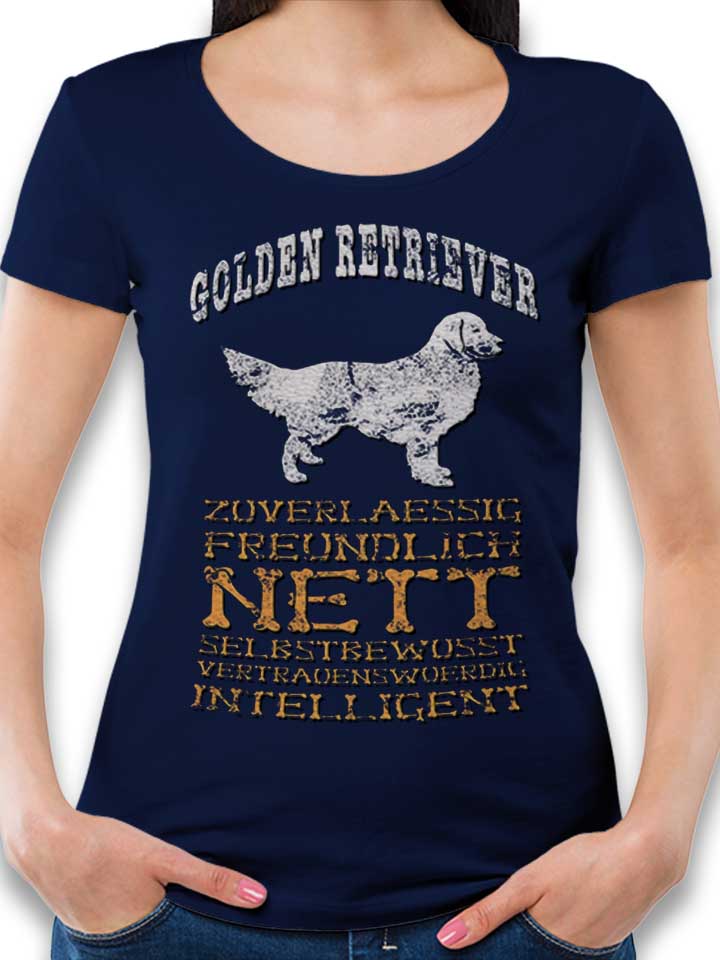 Hund Golden Retriever T-Shirt Femme bleu-marine L