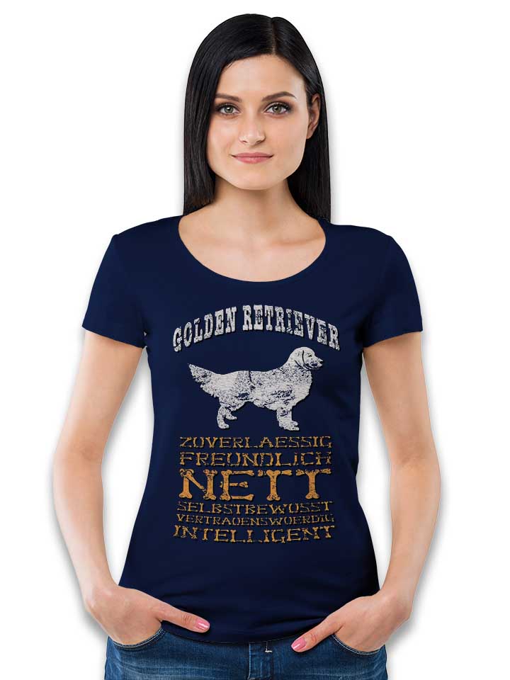 hund-golden-retriever-damen-t-shirt dunkelblau 2