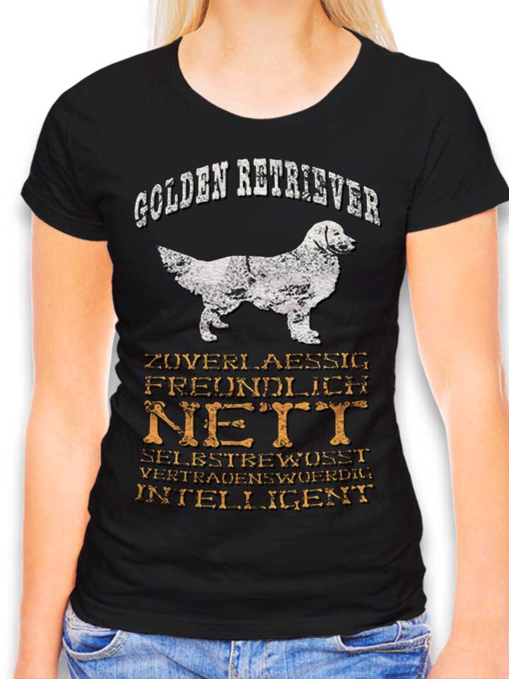 Hund Golden Retriever Damen T-Shirt schwarz L