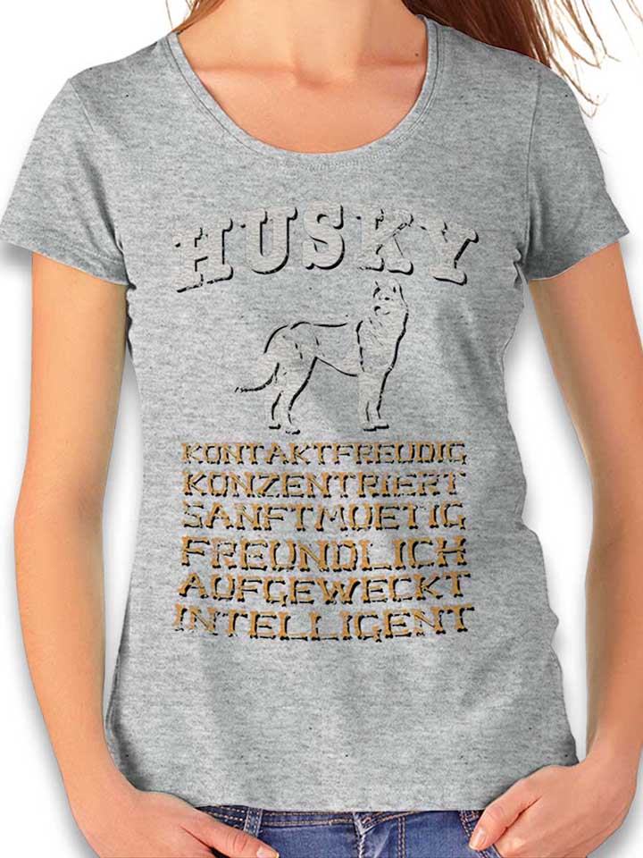 Hund Husky Damen T-Shirt grau-meliert L