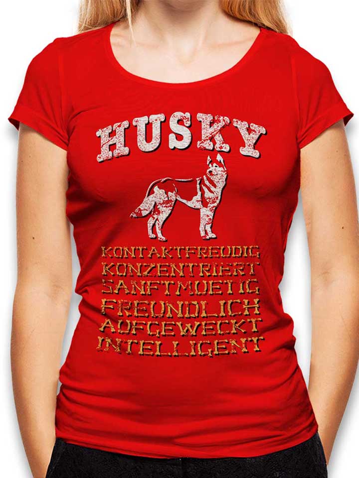 Hund Husky Damen T-Shirt rot L