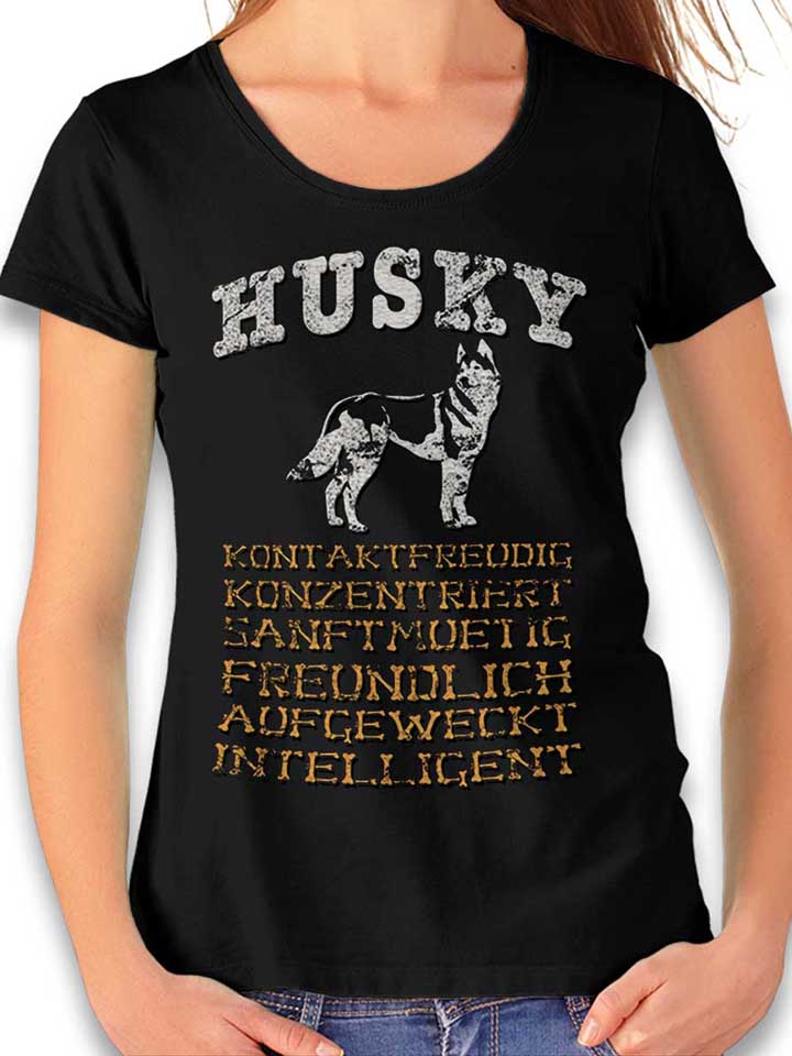 Hund Husky Damen T-Shirt schwarz L