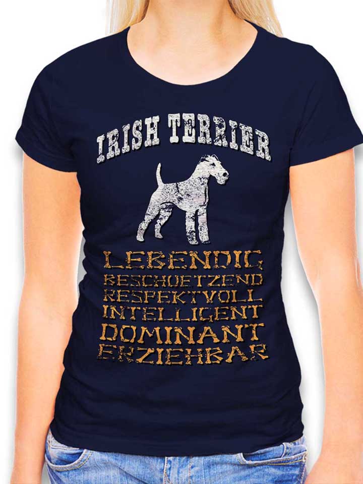 hund-irish-terrier-damen-t-shirt dunkelblau 1