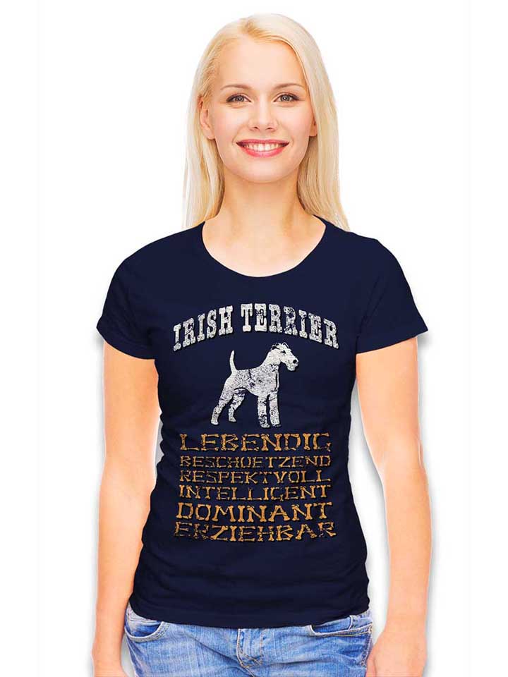 hund-irish-terrier-damen-t-shirt dunkelblau 2