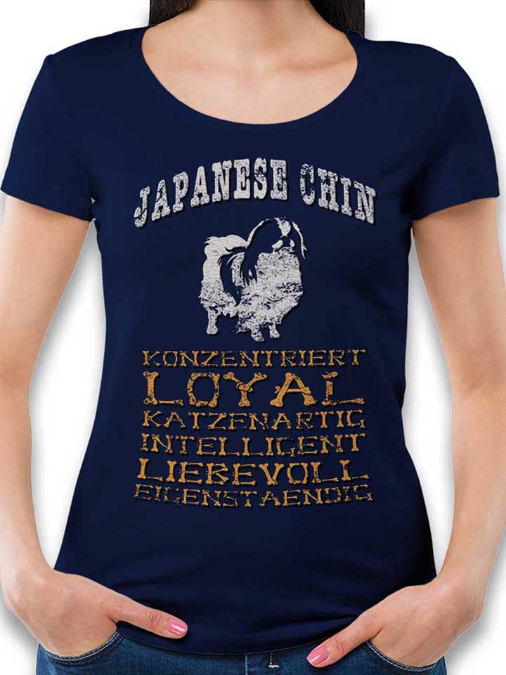 Hund Japanese Chin Damen T-Shirt dunkelblau L