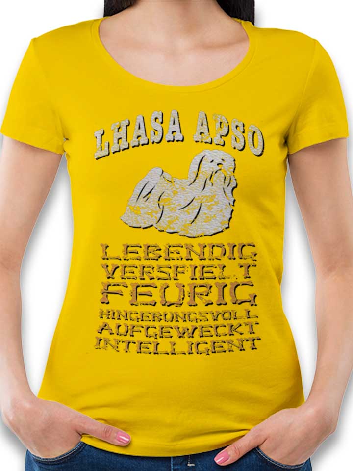 Hund Lhasa Apso Damen T-Shirt gelb L