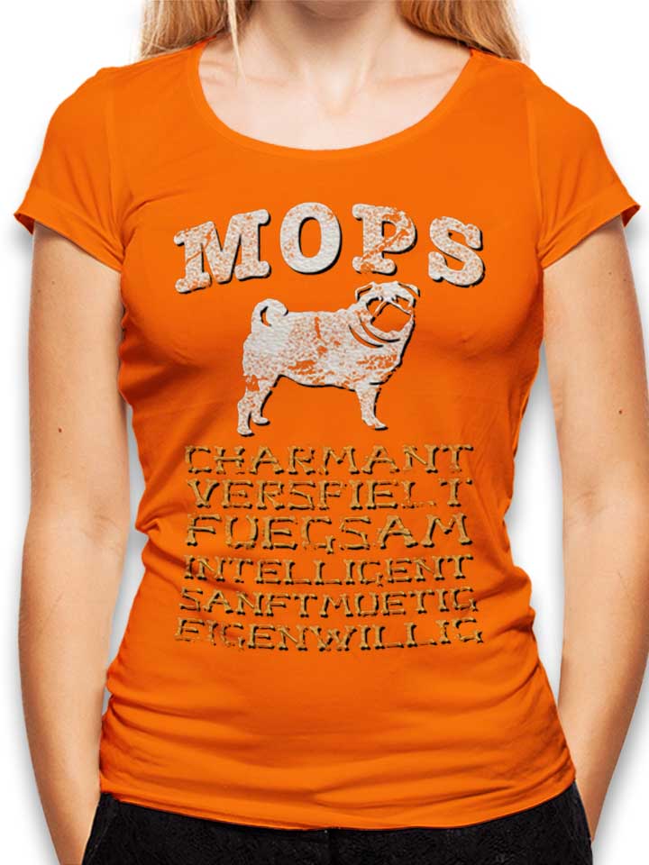 hund-mops-damen-t-shirt orange 1