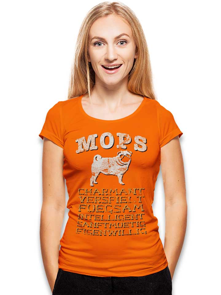 hund-mops-damen-t-shirt orange 2