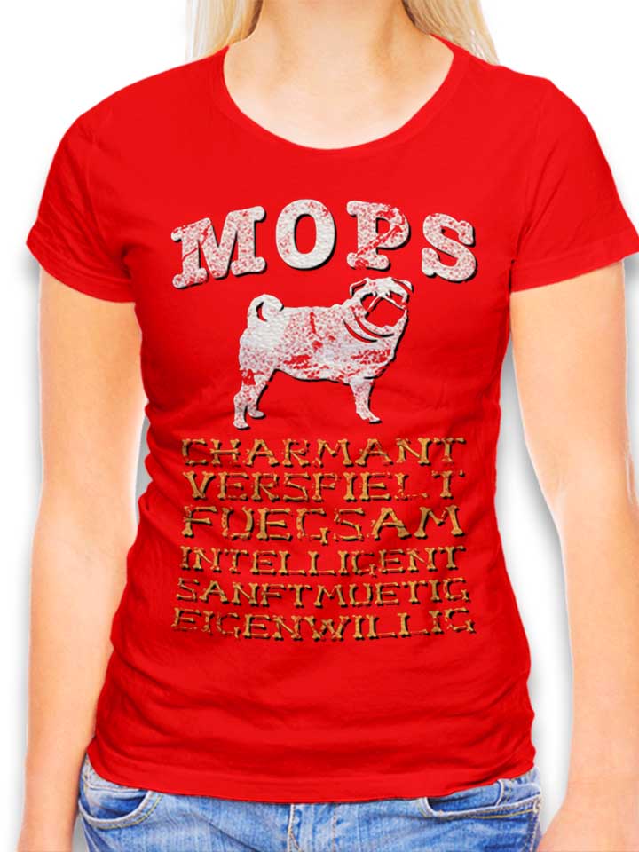 Hund Mops T-Shirt Donna rosso L