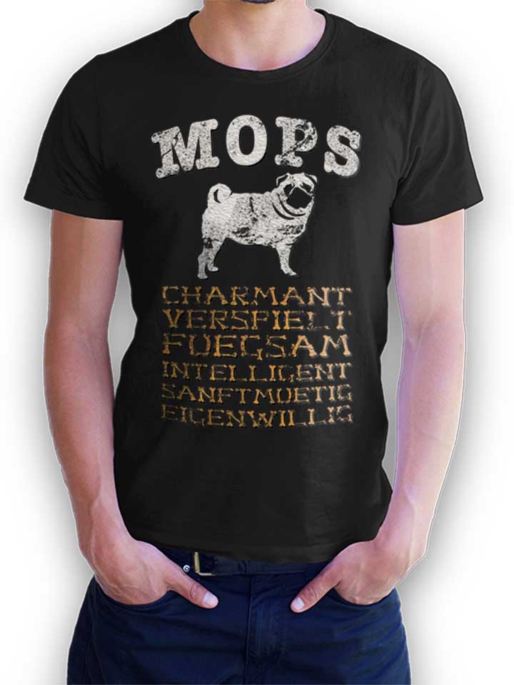 Hund Mops T-Shirt schwarz L