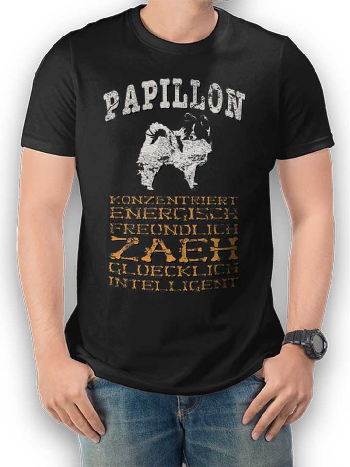 Hund Papillon T-Shirt schwarz L