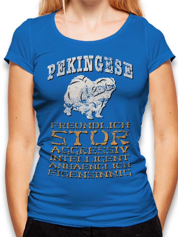 Hund Pekingese Camiseta Mujer azul-real L