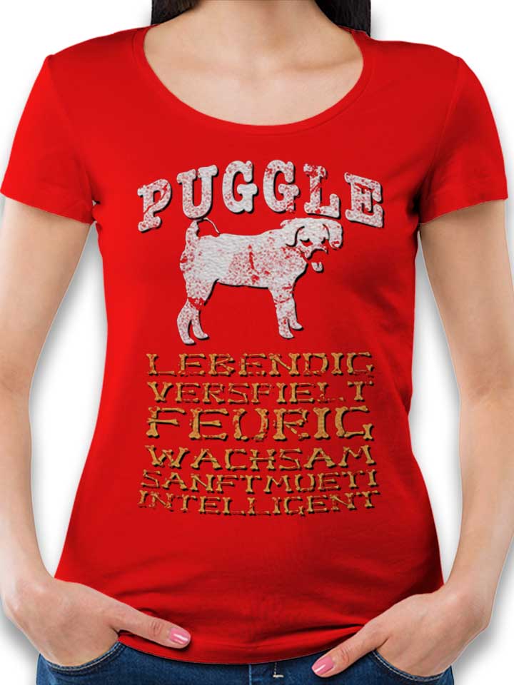 Hund Puggle T-Shirt Femme rouge L