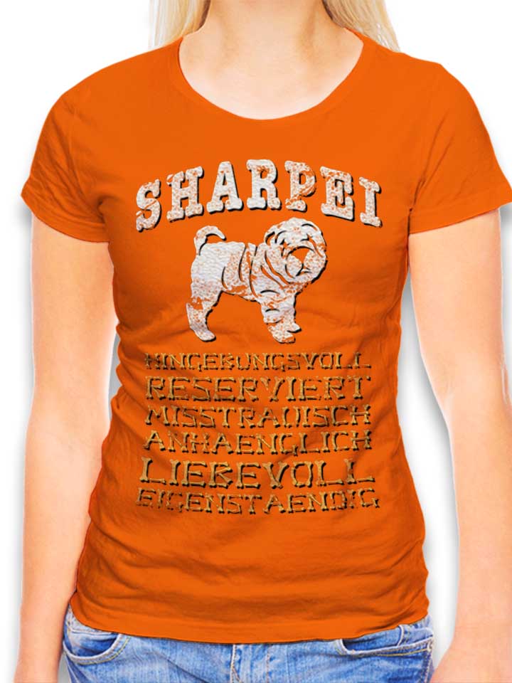 Hund Sharpei T-Shirt Donna arancione L