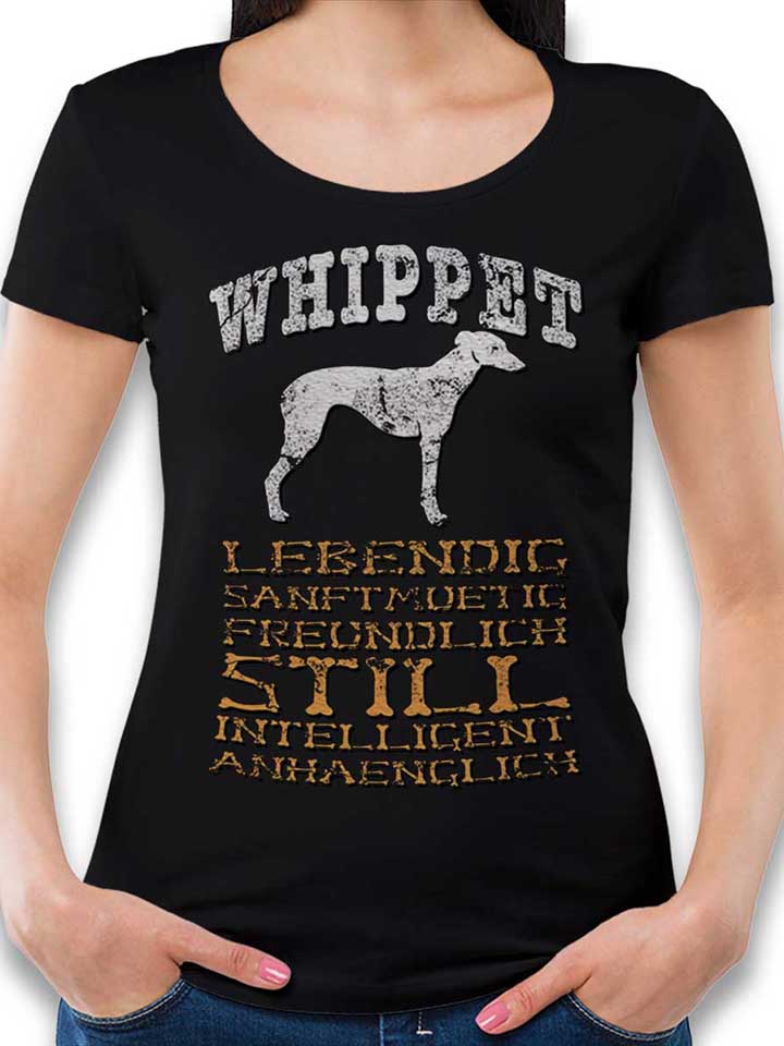 Hund Whippet Damen T-Shirt schwarz L