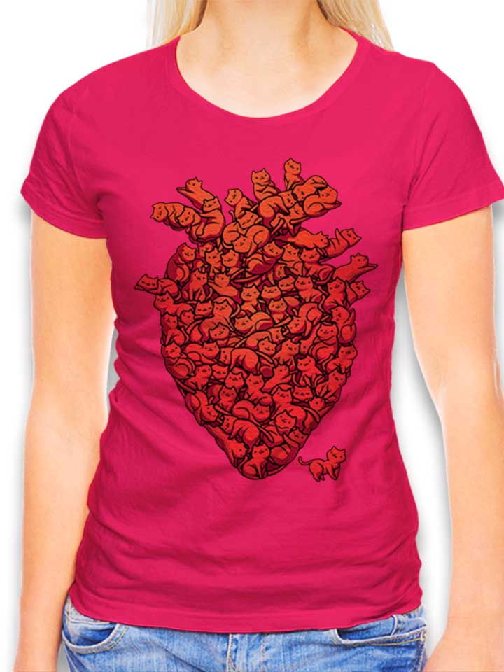 I Love Cat Heart T-Shirt Femme fuchsia L