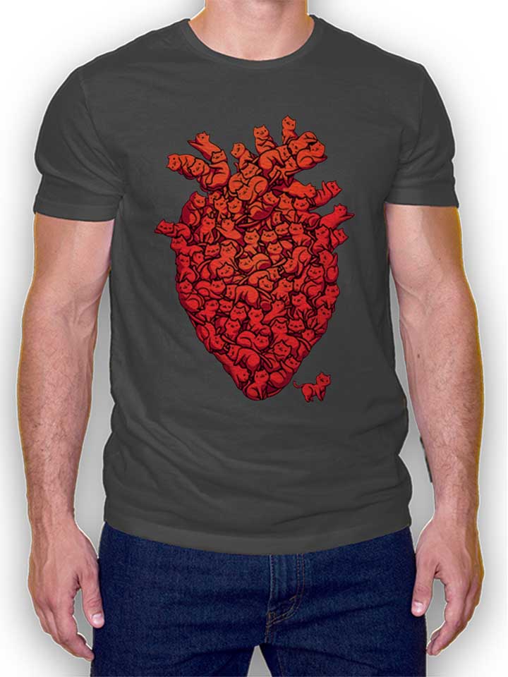 I Love Cat Heart T-Shirt dunkelgrau L