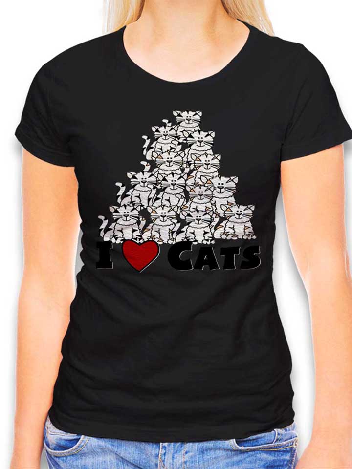 I Love Cats Pyramide Damen T-Shirt schwarz L