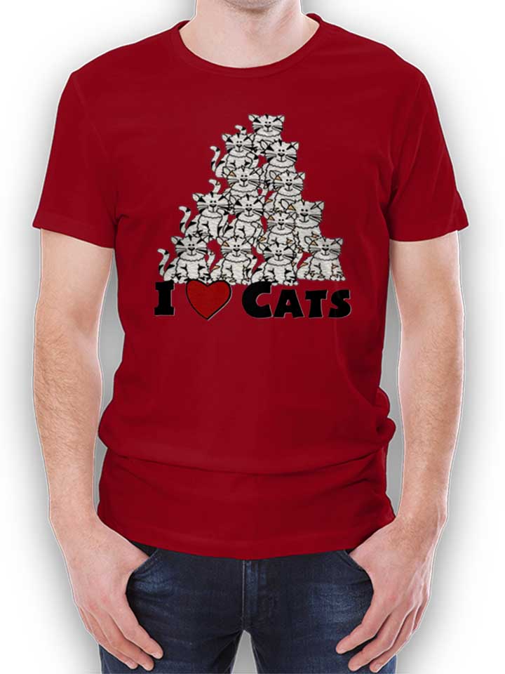 I Love Cats Pyramide T-Shirt maroon L