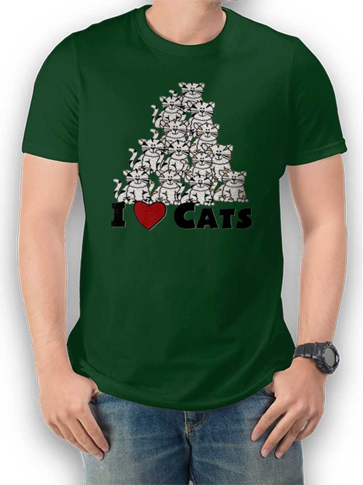 I Love Cats Pyramide T-Shirt dunkelgruen L