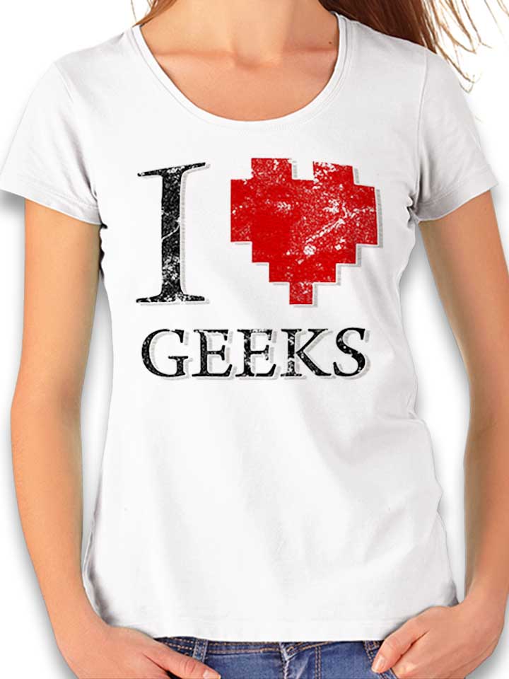 I Love Geeks Vintage T-Shirt Donna bianco L