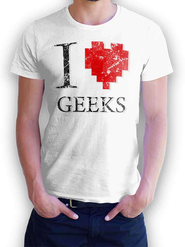 I Love Geeks Vintage T-Shirt blanc L