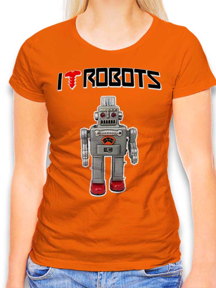 I Love Robots T-Shirt Donna arancione L