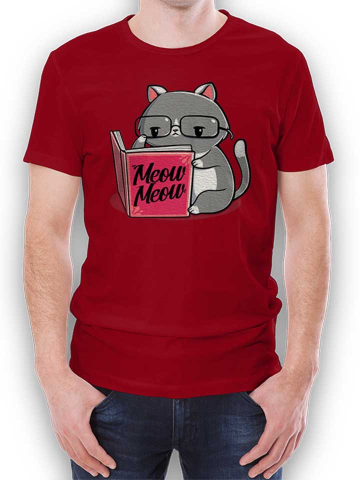 Introvert Book Cat T-Shirt bordeaux L