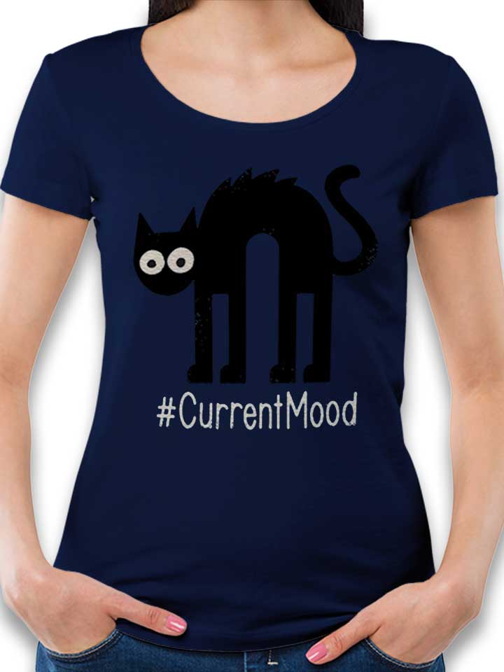 Irritated Cat Damen T-Shirt dunkelblau L