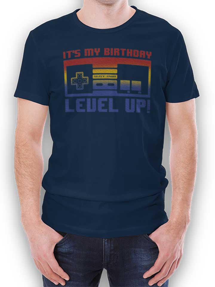 Its My Birthday Level Up T-Shirt dunkelblau L