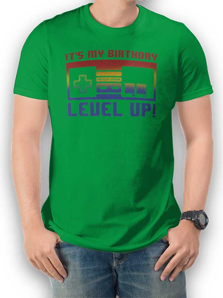 Its My Birthday Level Up T-Shirt verde L