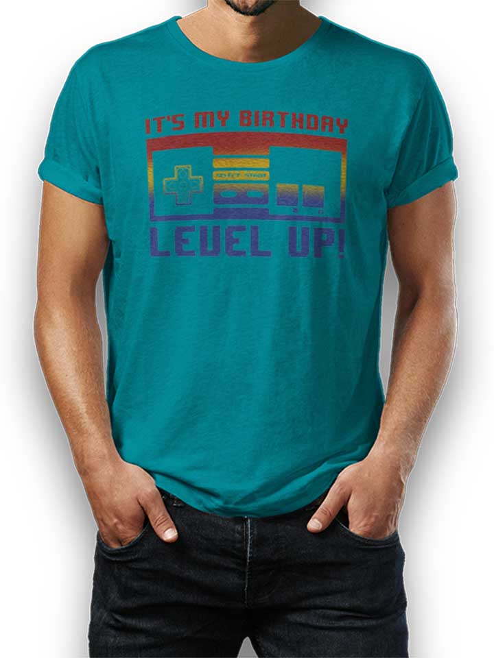 Its My Birthday Level Up T-Shirt turquoise L