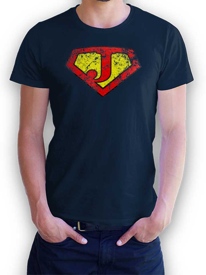 J Buchstabe Logo Vintage T-Shirt dunkelblau L