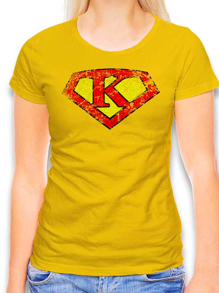 K Buchstabe Logo Vintage T-Shirt Femme jaune L
