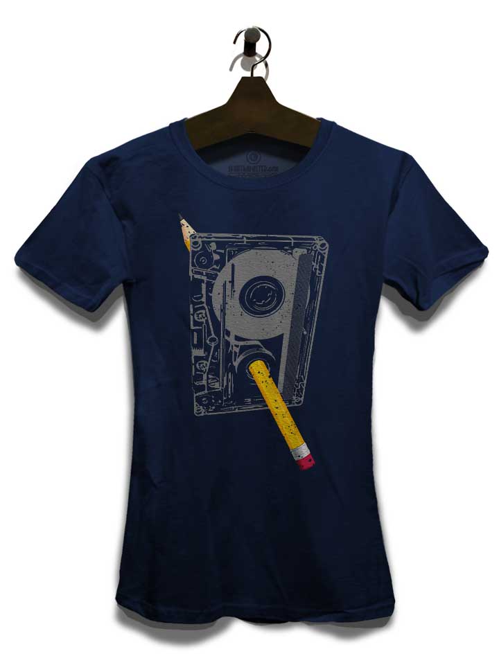 kassette-bleistift-damen-t-shirt dunkelblau 3