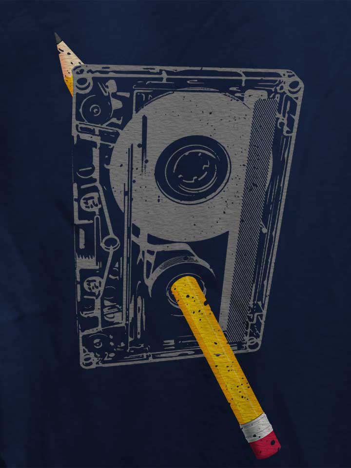 kassette-bleistift-damen-t-shirt dunkelblau 4