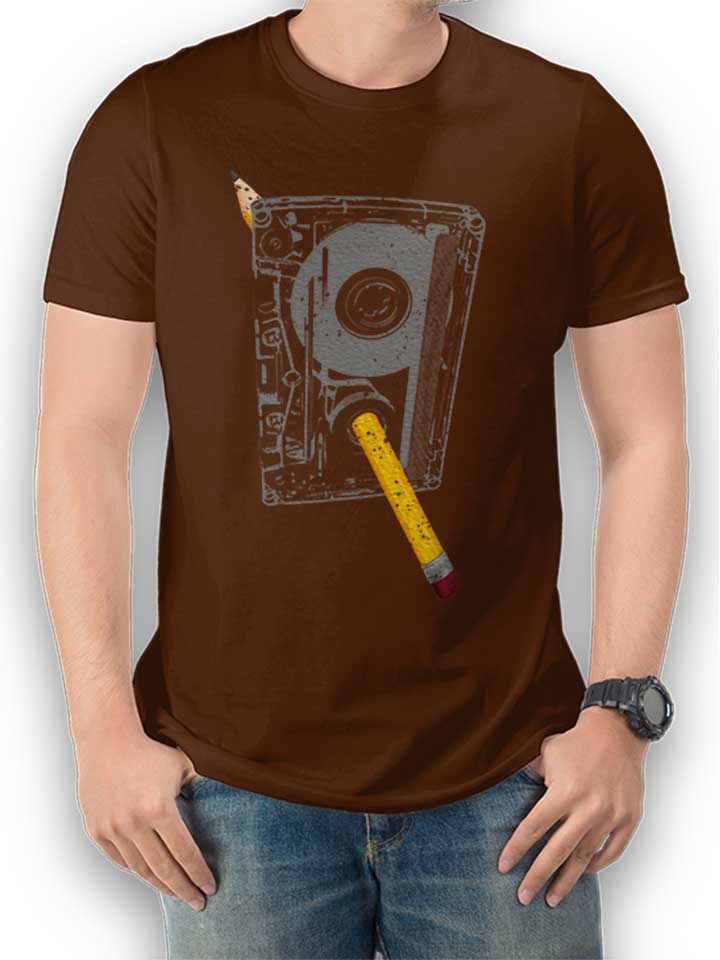 kassette-bleistift-t-shirt braun 1