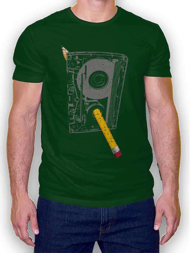 kassette-bleistift-t-shirt dunkelgruen 1