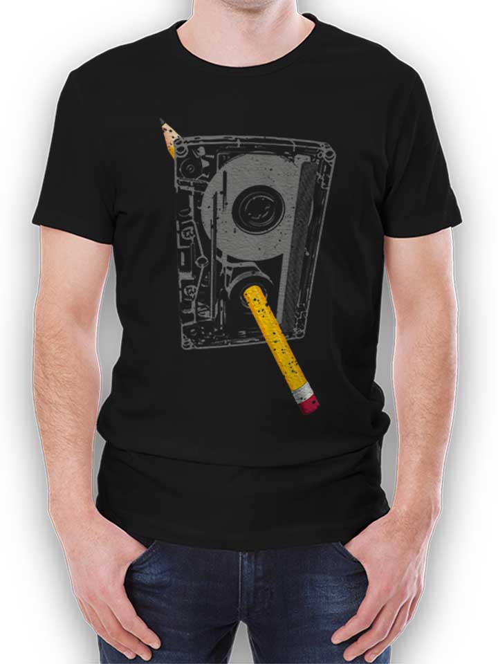Kassette Bleistift T-Shirt schwarz L