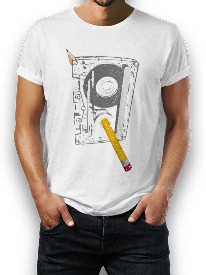 kassette-bleistift-t-shirt weiss 1