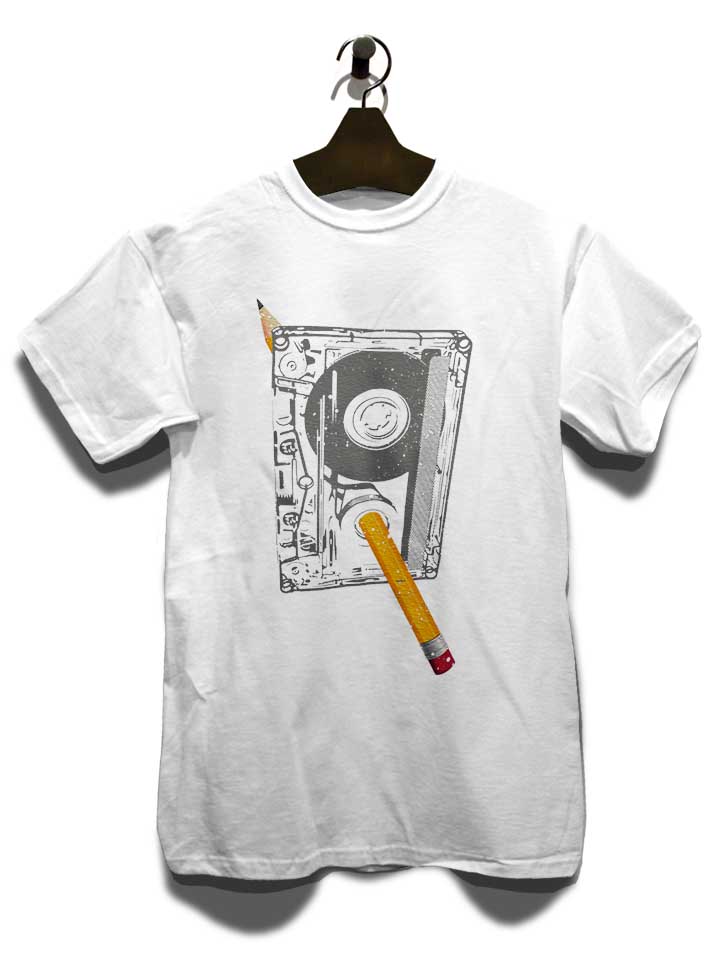 kassette-bleistift-t-shirt weiss 3