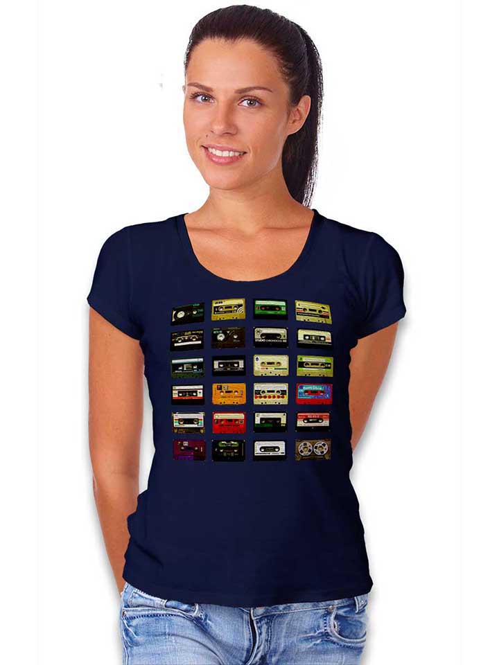 kassetten-damen-t-shirt dunkelblau 2
