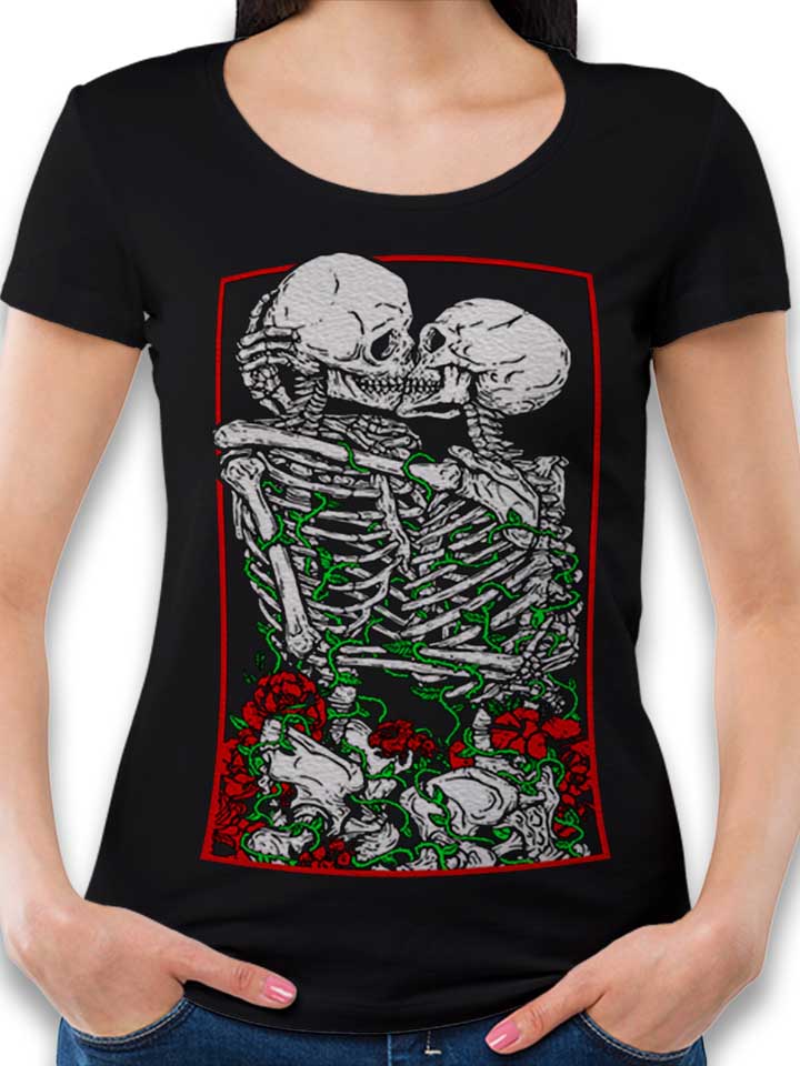 kissing-skelettons-damen-t-shirt schwarz 1