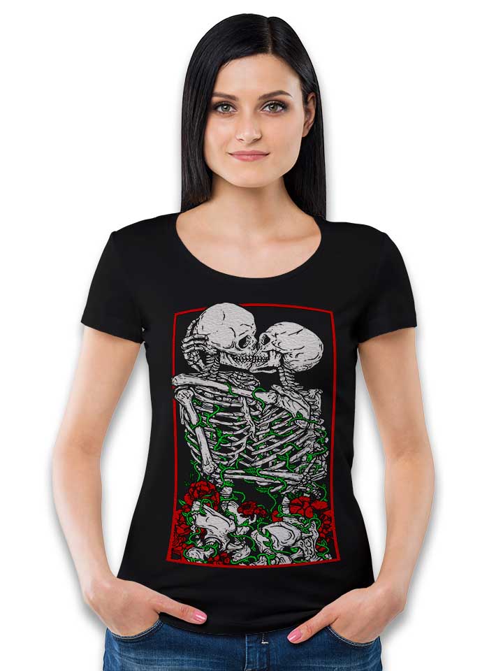 kissing-skelettons-damen-t-shirt schwarz 2