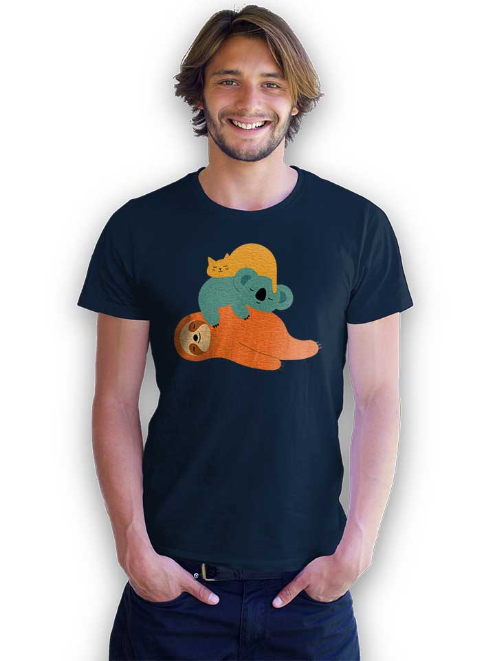 lazy-sloth-koala-cat-tower-t-shirt dunkelblau 2