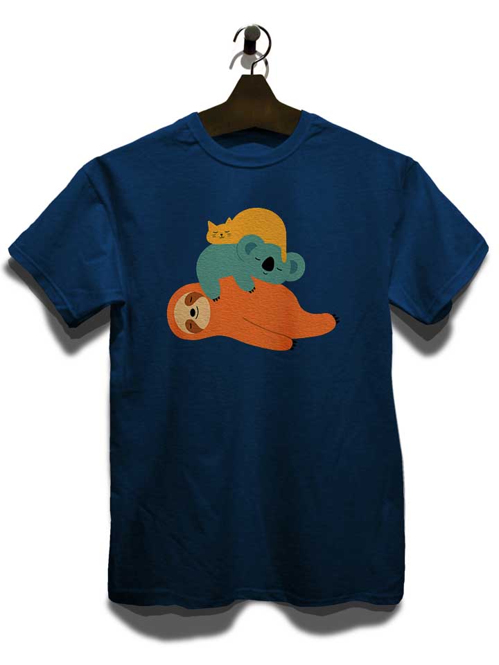 lazy-sloth-koala-cat-tower-t-shirt dunkelblau 3