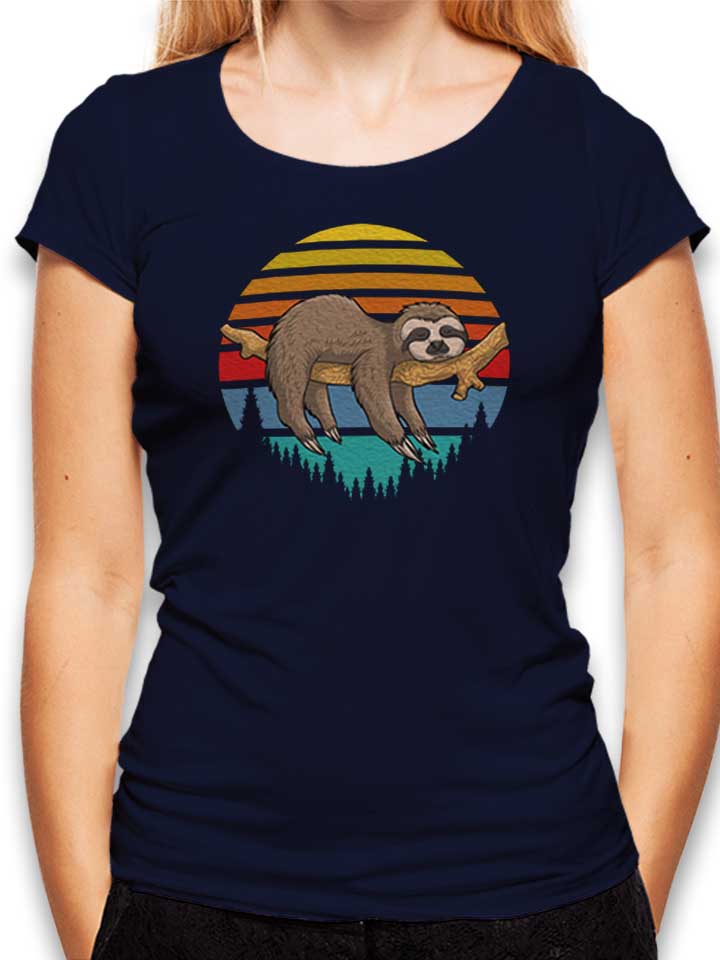 Lazy Sloth Retro Sunset T-Shirt Femme bleu-marine L