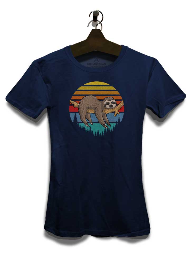 lazy-sloth-retro-sunset-damen-t-shirt dunkelblau 3