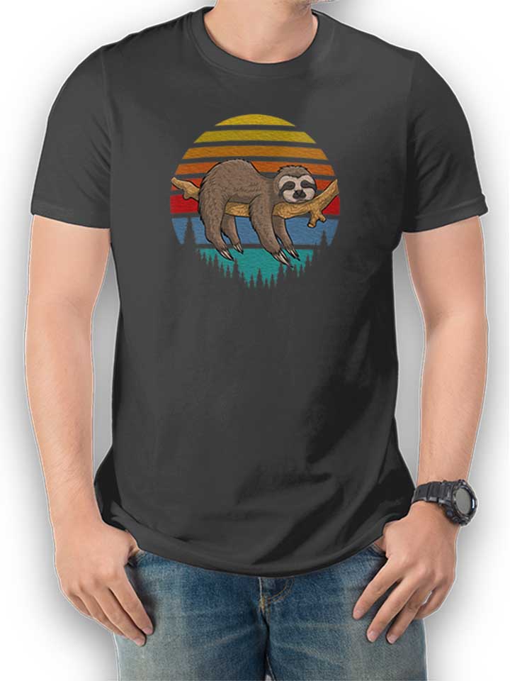 Lazy Sloth Retro Sunset T-Shirt gris-fonc L